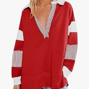 Red and White Striped Women's Top